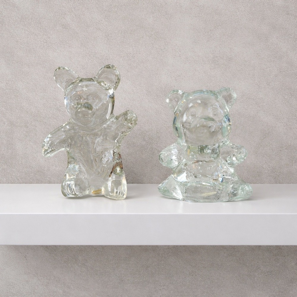 Art Glass Bear Bullicante Bubbles Clear Paperweight Figurine Shelf Sitter